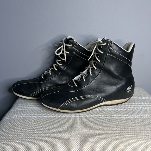 Vintage Timberland Hiking Boots Black White Leather‎ Ankle Top - Picture 5 of 7